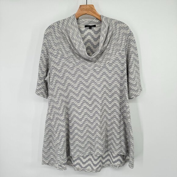 John Mark Gray White Patterned Cowl Neck Tunic knit size large womens top - Picture 2 of 10